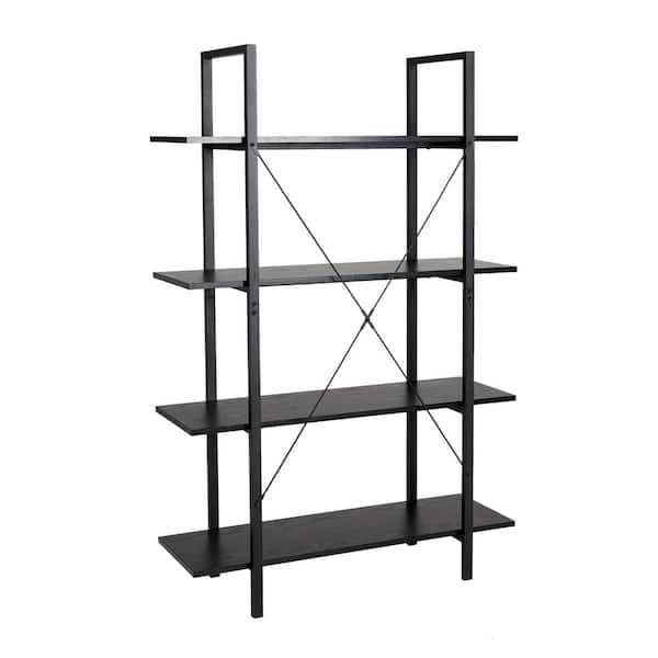 Glitzhome 55 In H Black Modern, 55 In White Wood 4 Shelf Ladder Bookcase With Open Back