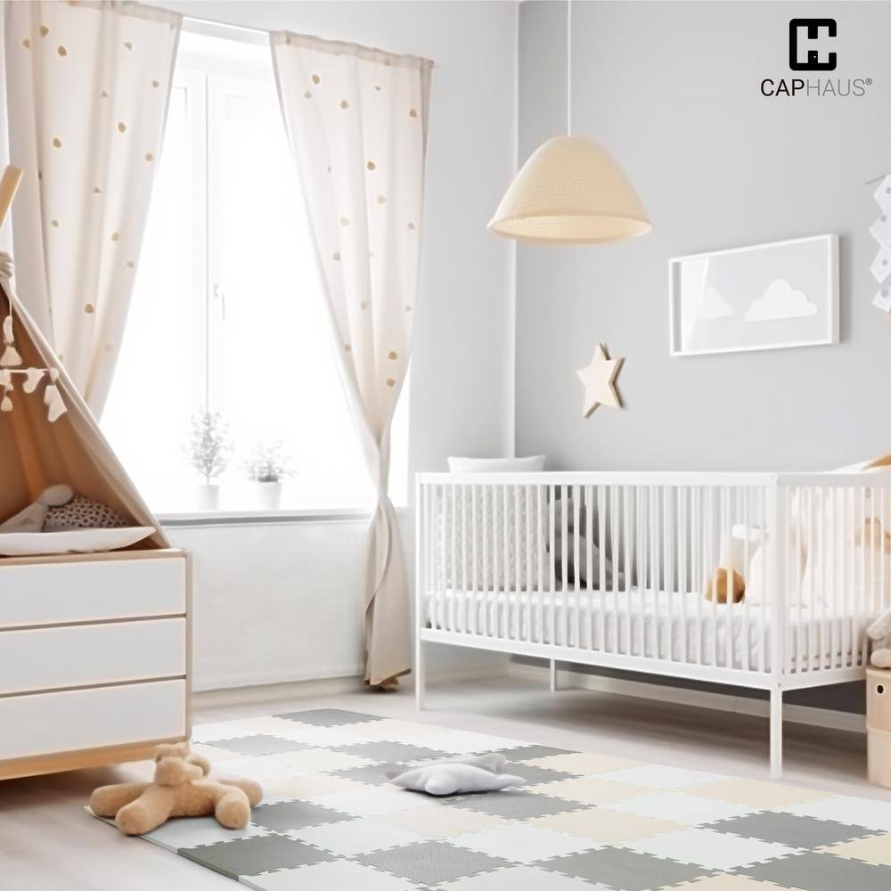 Cream and Beige Interlocking EVA Foam Kids Play Mat