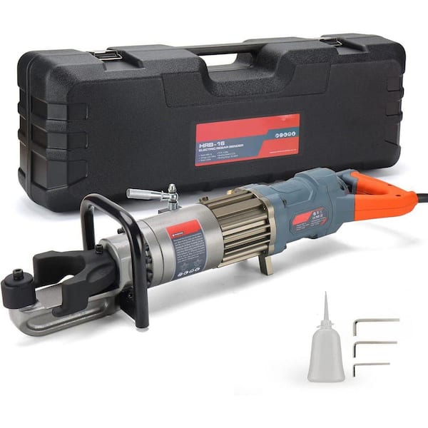 Electric Rebar Bender 1100-Watts Hydraulic Machine for 5/8 in. Rebar Bends in 2-2.5 Seconds Grey Orange