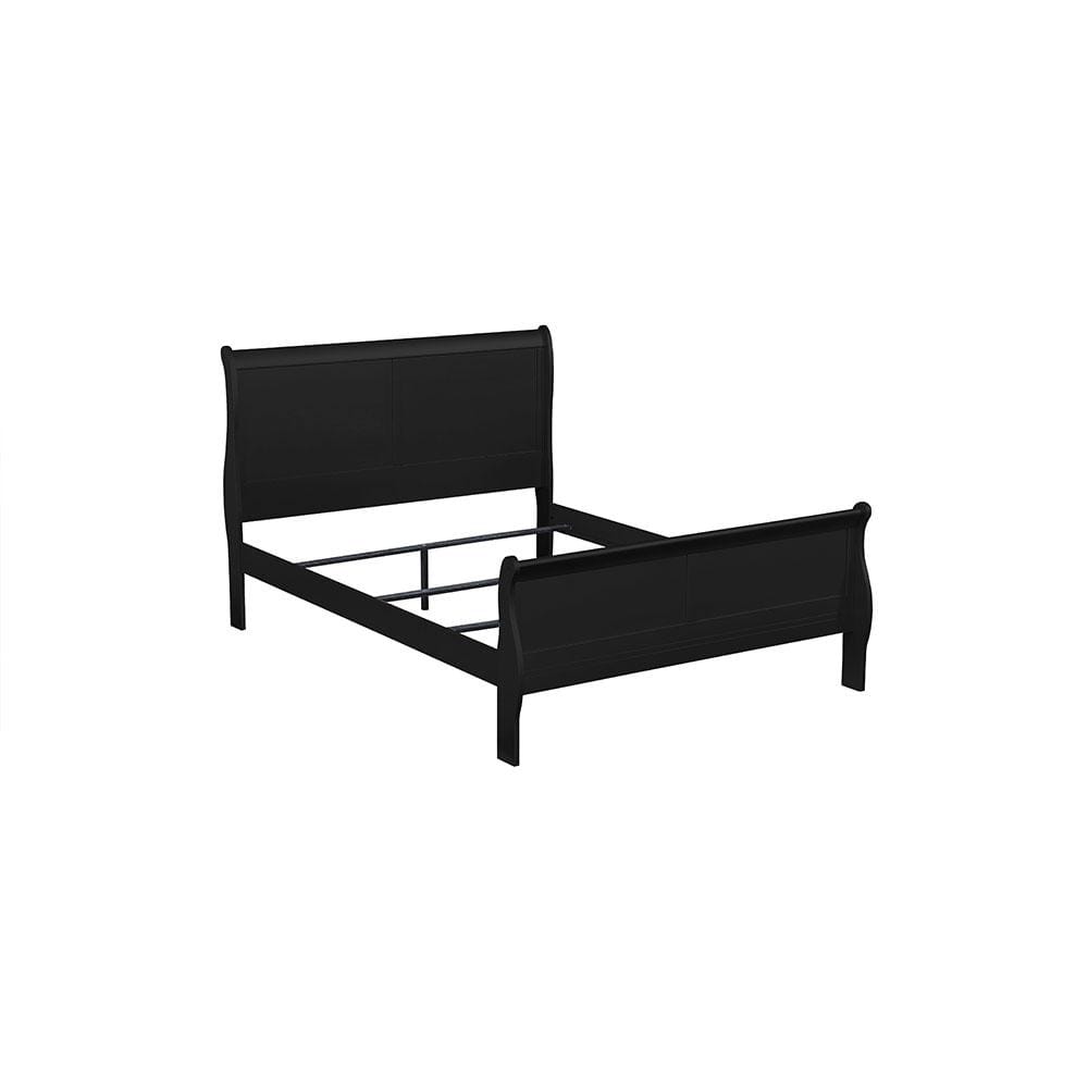 Black Pine Queen Sleigh Bed with Headboard and Drawers