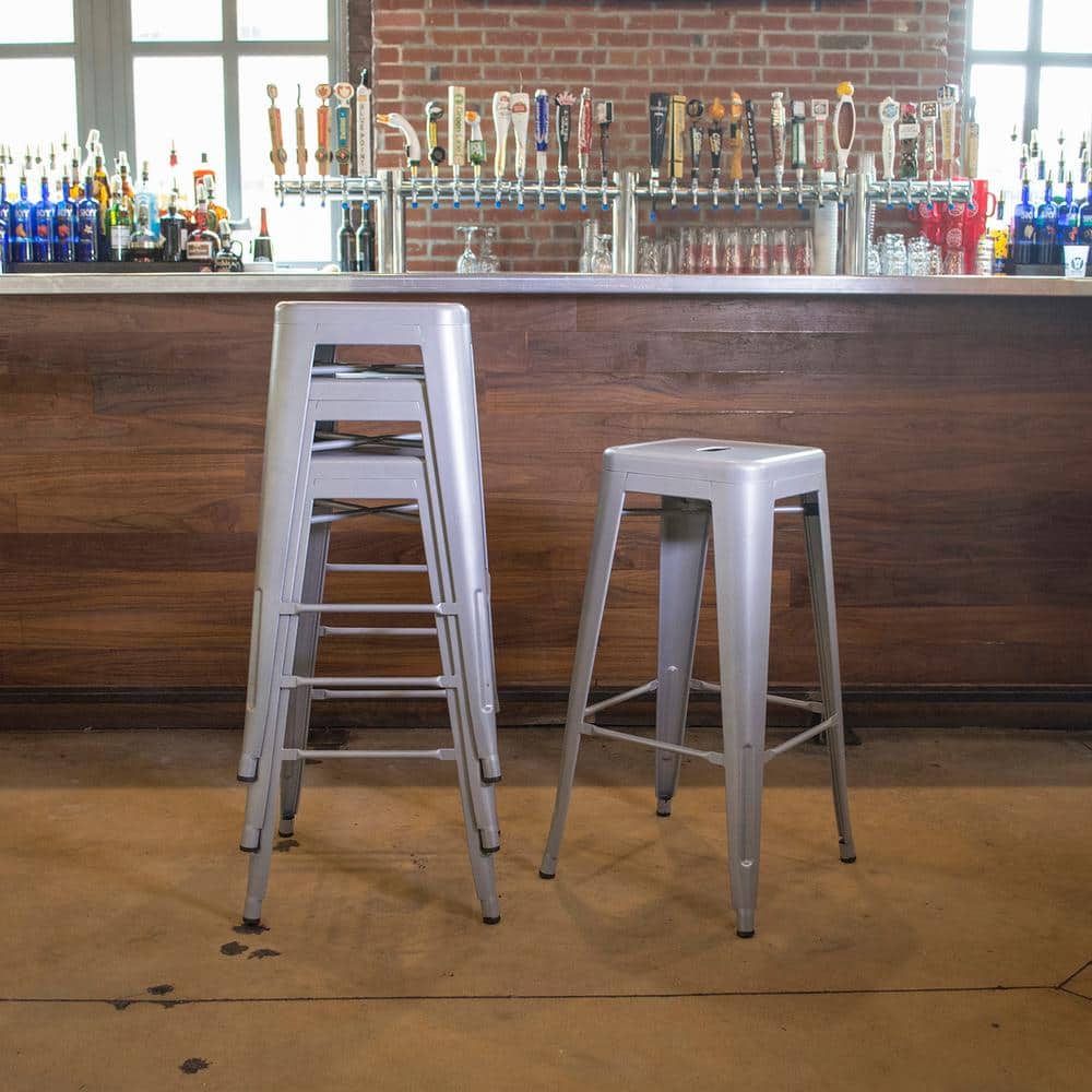 Gunmetal 30-Inch Stackable Metal Bar Stools, Set of 4
