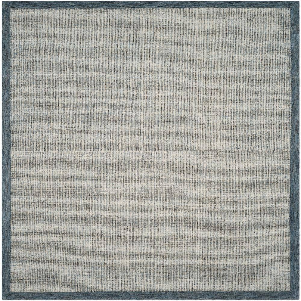 Navy and Ivory Handmade Wool Abstract Square Rug