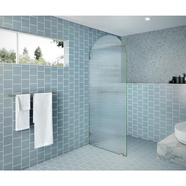 Glass Warehouse Maven 34 in. W x 86.75 in. H x 0.375 in. D Arched Fluted Single Fixed Panel Frameless Shower Door