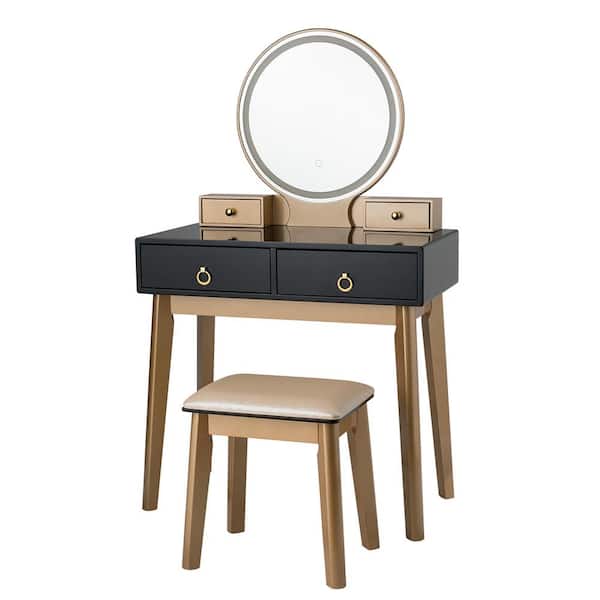 Black 3-Lighting Modes Touch Screen Vanity Makeup Table Set