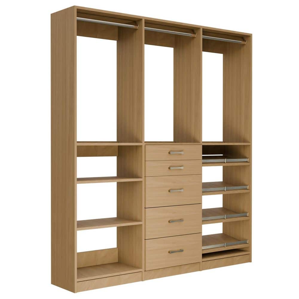 Alto Collection 55.5 in W Oak Wall Mounted Hang w Shelves, 5-Drawer w Hang, Hang w Shoe Shelves Wood Closet System price history on PriceWatchPro