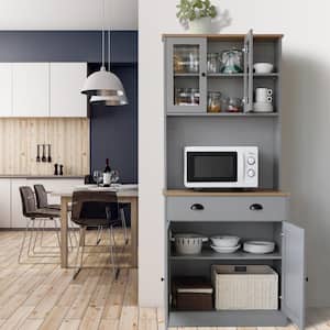 Gray MDF Sideboard Food Pantry Kitchen Buffet and Hutch with 3 Adjustable Shelves and 1-Drawer