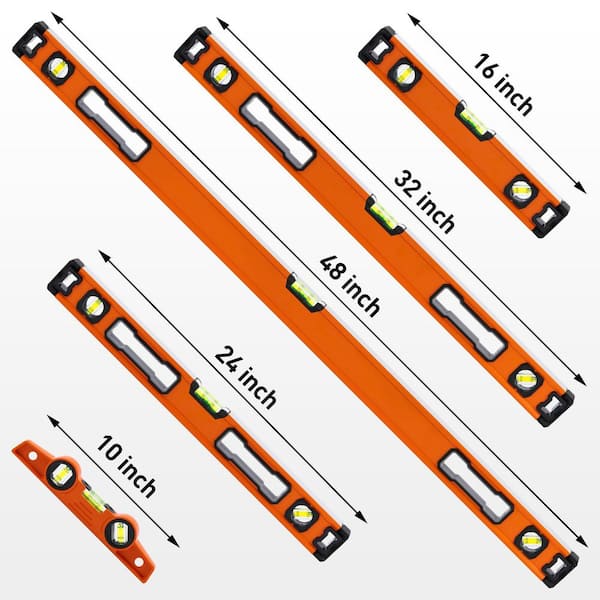 48 in. Magnetic 180 Aluminum I-Beam Level Set with Torpedo Level and Carrying Bag (5-Piece)