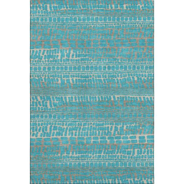 Mayfield Premium Machine Washable Abstract AMF2540 Teal 10 ft. x 14 ft. Area Rug
