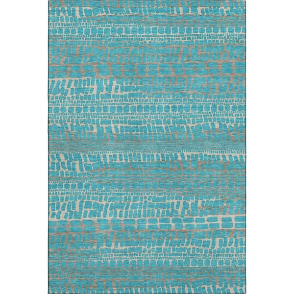 Mayfield Premium Machine Washable Abstract AMF2540 Teal 8 ft. x 10 ft. Area Rug
