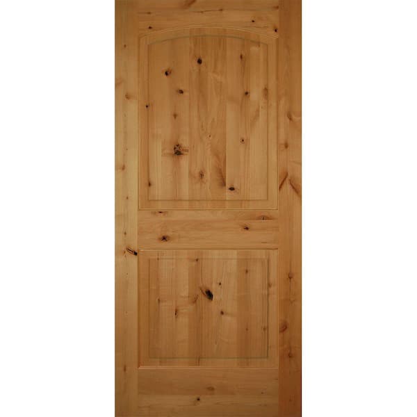 Builders Choice 36 in. x 80 in. Left-Handed 2-Panel Arch Top Unfinished Solid Core Knotty Alder Single Prehung Interior Door
