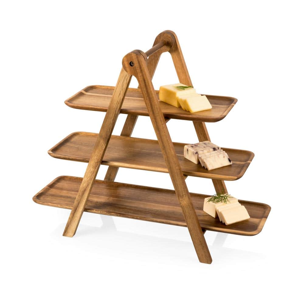 Medium Wood 3-Tiered Acacia Serving Ladder Tray