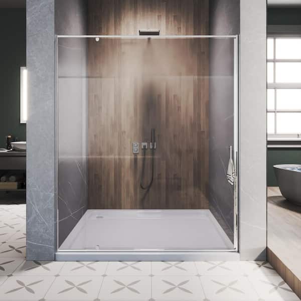 56 to 60 in. W x 72 in. H Framed Pivot Shower Door in Chrome with Clear Glass