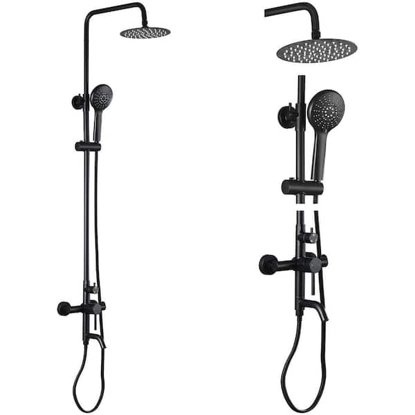 2-Spray 8 in. Round Wall Bar Shower Kit Rain Shower Head with Tub Spout Hand Shower in Matte Black (Valve Included)