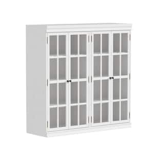 White 47.7 in. Height Accent Cabinet Office Storage Cabinet with 8-Tier Shelves and 4 Glass Doors for Storage Display
