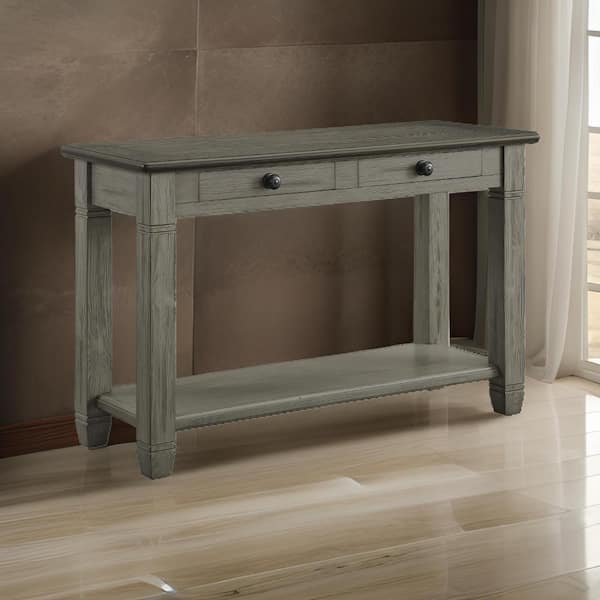 Benjara 18 in. Brown, Gray and Black Rectangle Wooden Console Table with 2-Drawers