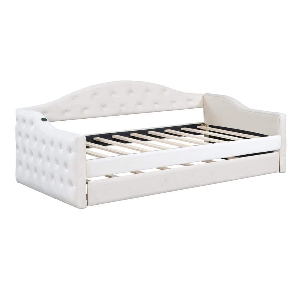 Pink Twin Size Daybed with Trundle, USB&Type-C Charging Ports - thumbnail 4