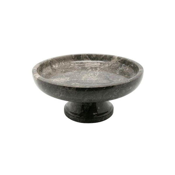 10 in. x 10 in. x 4.375 in. Fruit Bowl on Pedestal in Charcoal Marble