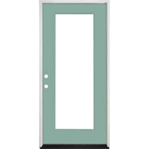 Legacy 30 in. x 80 in. Full-Lite Clear Glass RHIS Primed Quarry Finish Fiberglass Prehung Front Door