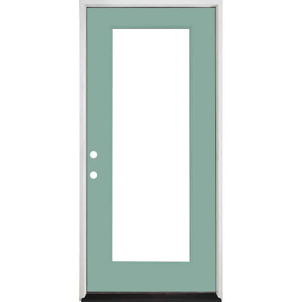 Legacy 30 in. x 80 in. Full-Lite Clear Glass RHIS Quarry Finish Fiberglass Prehung Front Door
