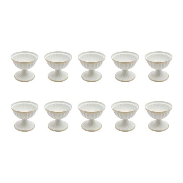 YIYIBYUS 3.7 in. Tall Tabletop Planter Wedding Centerpieces White Golden Metal Trumpet Vase Mini Size (10-Piece)