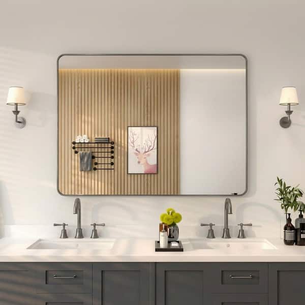 niveal 48 in. W x 36 in. H Rectangular Framed Wall Bathroom Vanity Mirror in Gun Grey