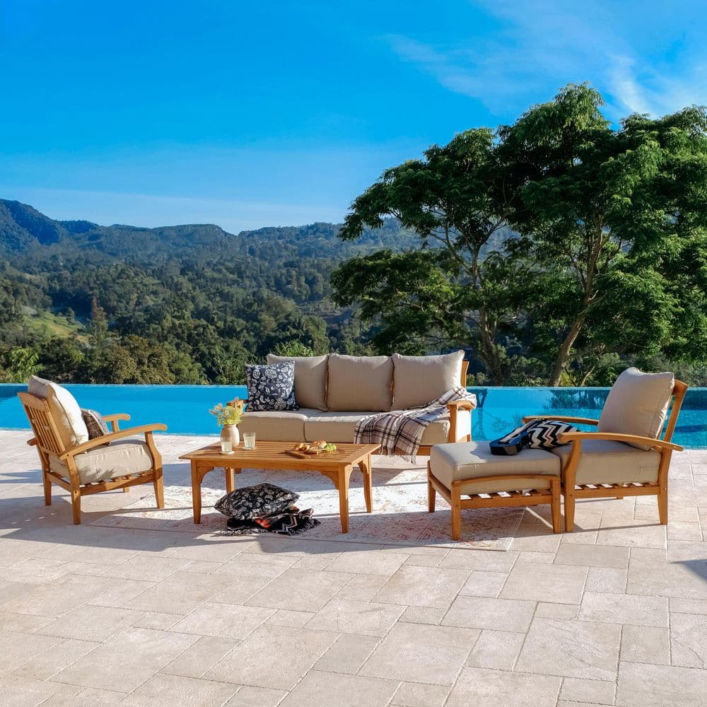 Torrey 5-Piece Premium Indonesia Teak Wood Outdoor Conversation Set with Beige Cushion