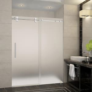 Langham 56 in. to 60 in. x 75 in. Completely Frameless Sliding Shower Door with Frosted Glass in Chrome