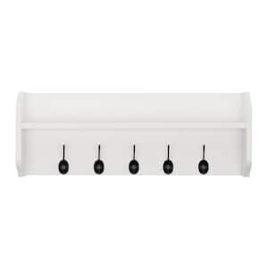 25 in. White Entryway Utility Wall Shelf with Hooks