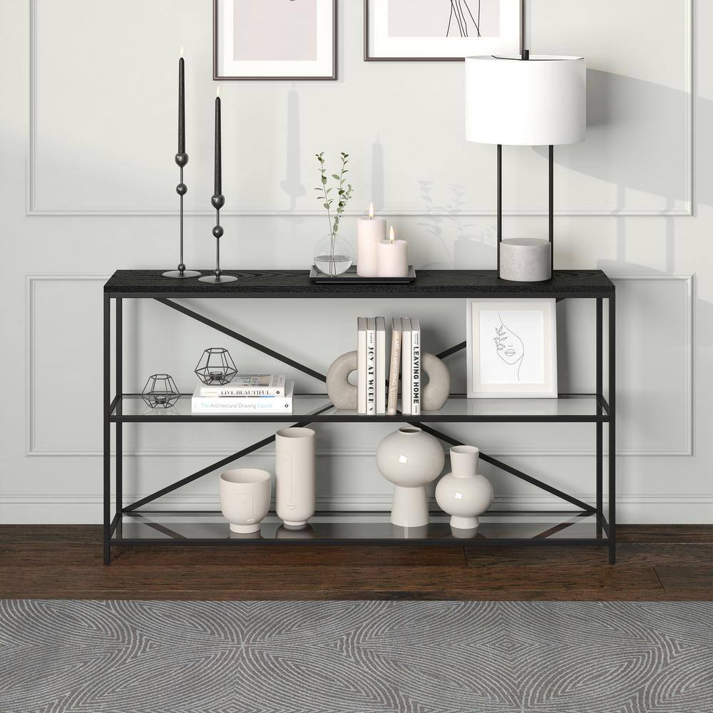 Fionn 55'' Blackened Bronze and Black Grain Console Table