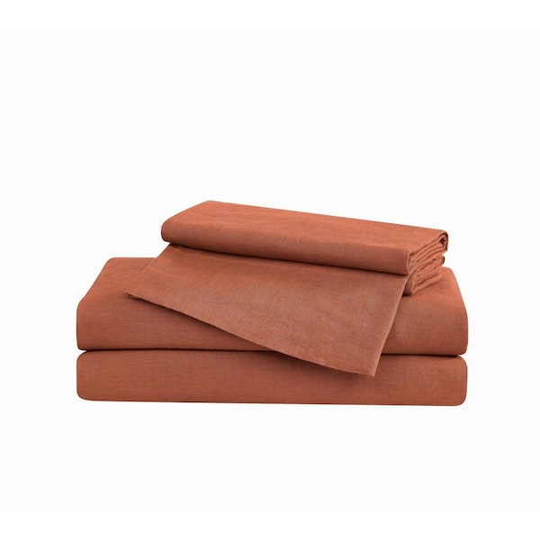 4-Piece Rust Flax Linen Queen Sheet Set