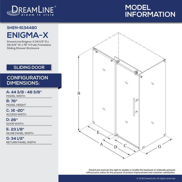 Dreamline Enigma Xt 44 3 8 To 48 3 8 In X 76 In Frameless Sliding Corner Shower Enclosure In Tuxedo Shen 18 The Home Depot