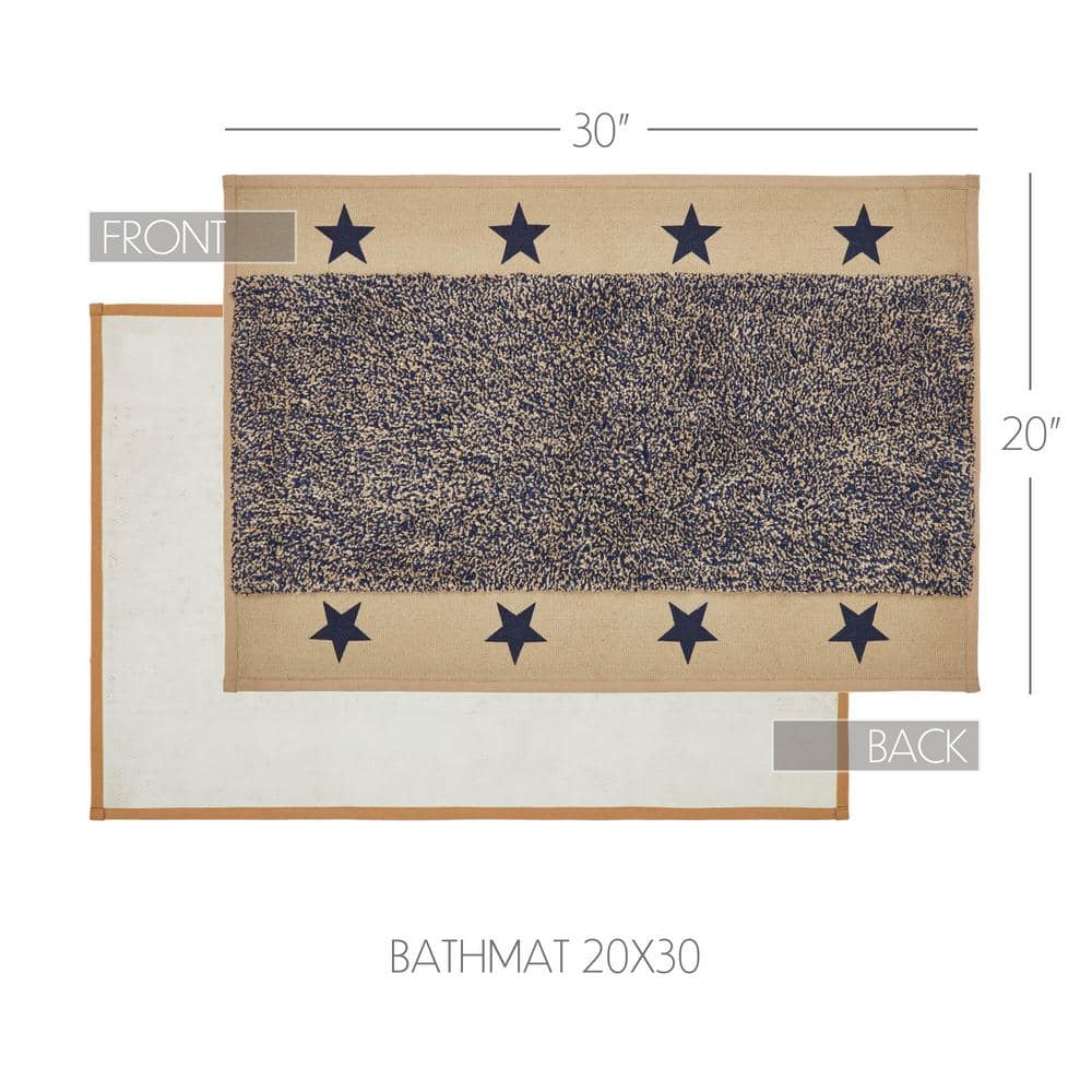 Khaki and Navy Cotton Bath Mat with Star Design, 20x30