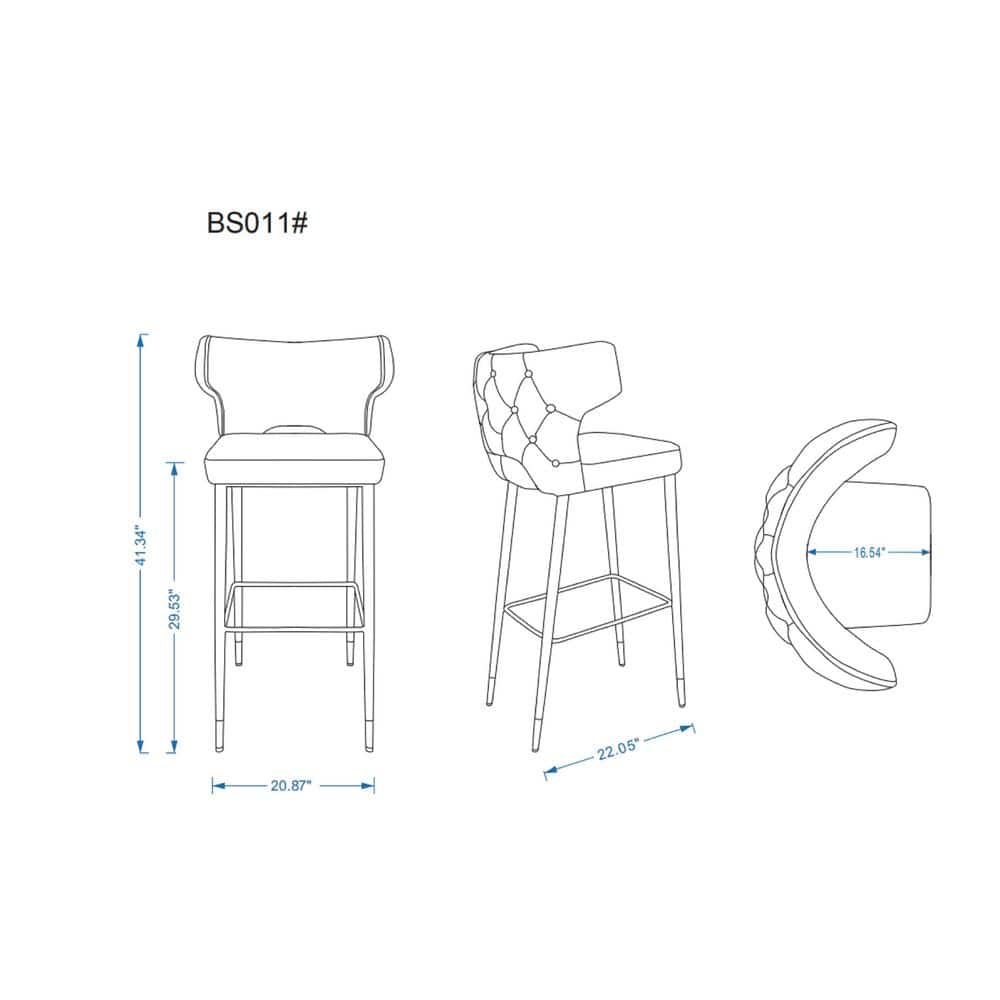 Holguin Gray Leather and Wood Barstool Set with Gold Accents