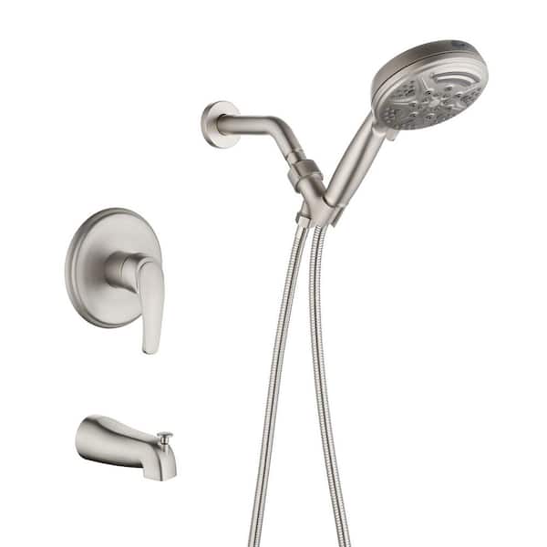 Rain Single Handle 9-Spray Tub Shower Faucet Handheld Combo with Valve 1.8 GPM Adjustable shower Head in Nickel
