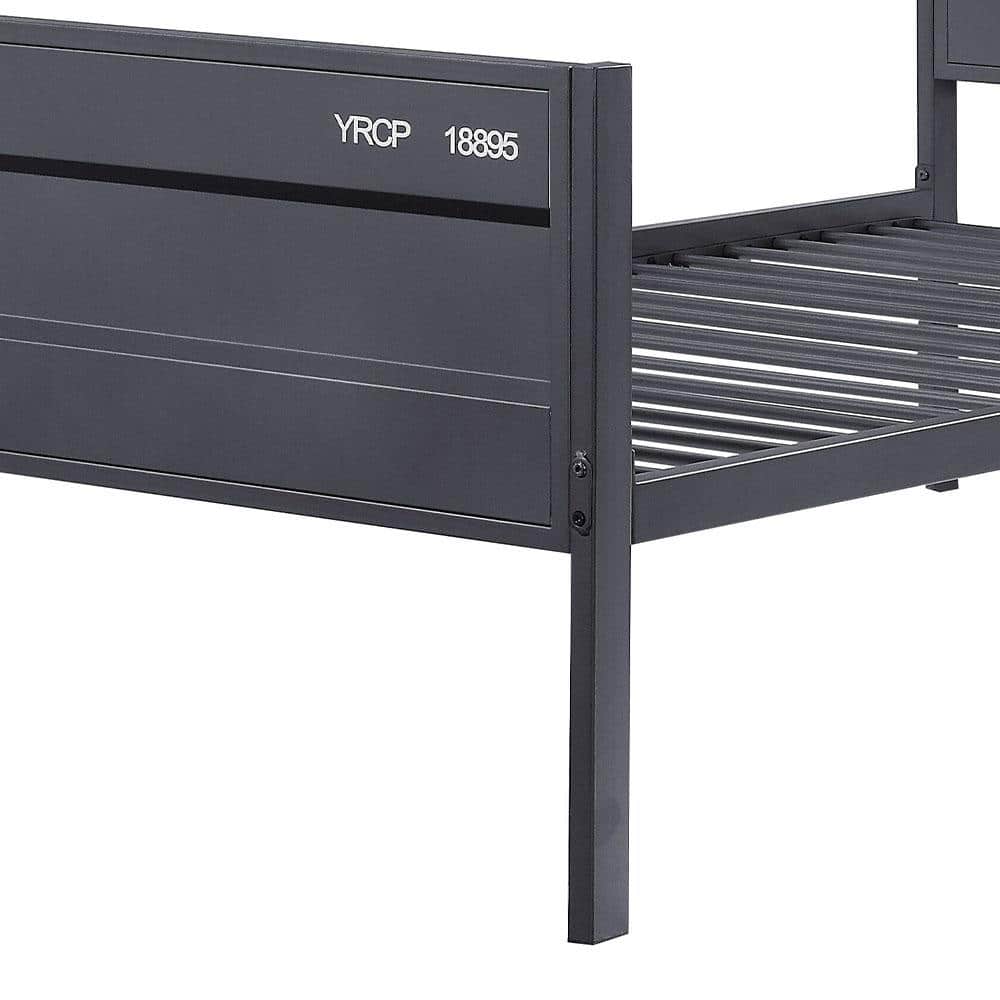 Gunmetal Twin Platform Bed with Wood Headboard and Slats