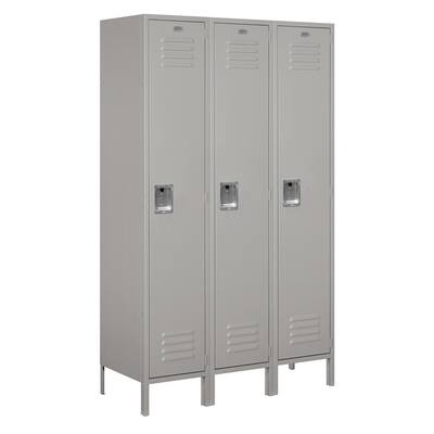 18-51000 Series 3 Compartments Single Tier 54 In. W x 78 In. H x 18 In. D Metal Locker Unassembled in Gray