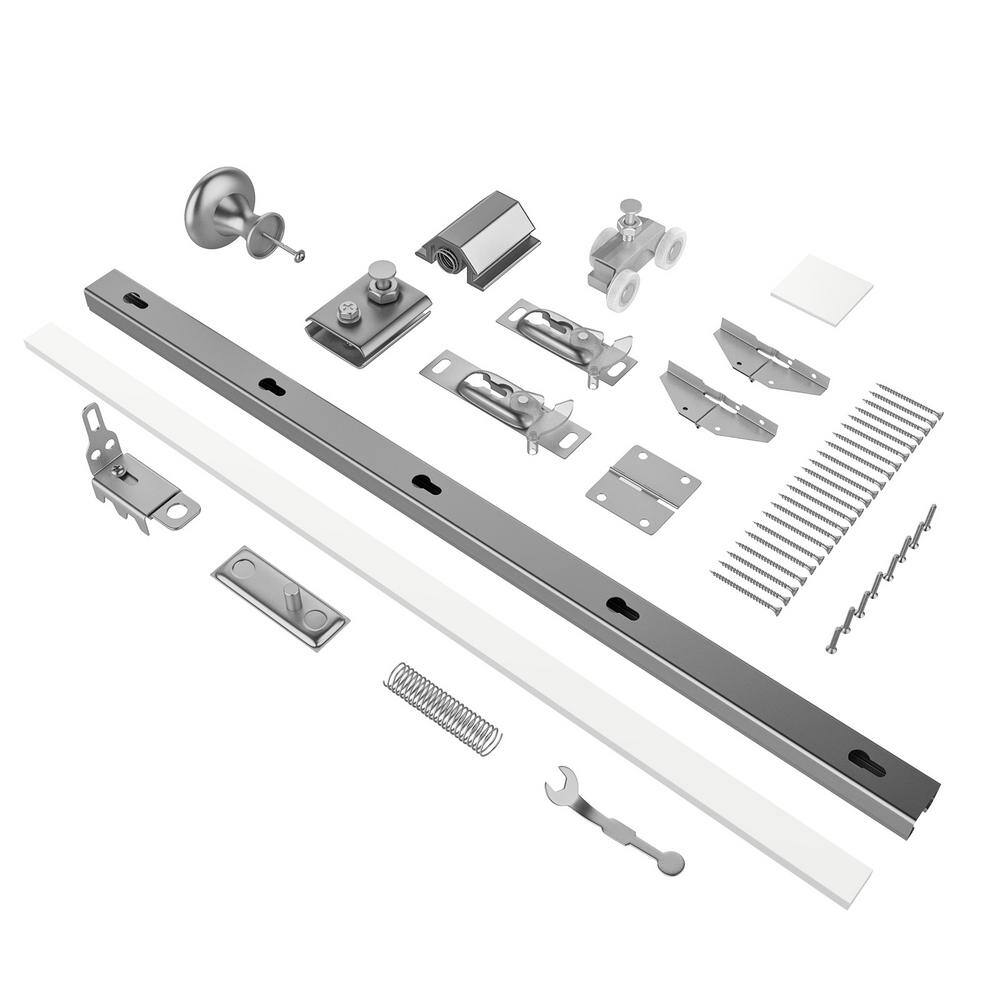 30 in. x 80 in. Frosted Glass White Pine Bi-Fold Door