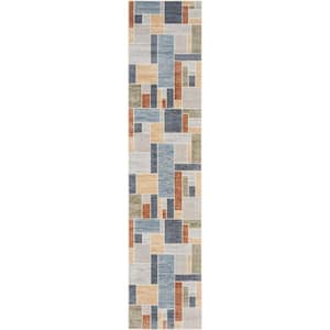 Astra Machine Washable Multicolor 2 ft. x 6 ft. Paneled Contemporary Runner Area Rug