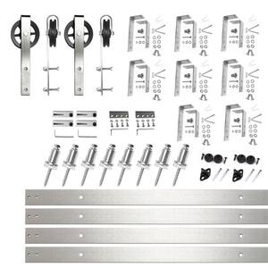 10 ft./120 in. Brushed Nickel Double Track Bypass U-Shape Sliding Barn Door Hardware Kit - Spoke Wheel Design Roller