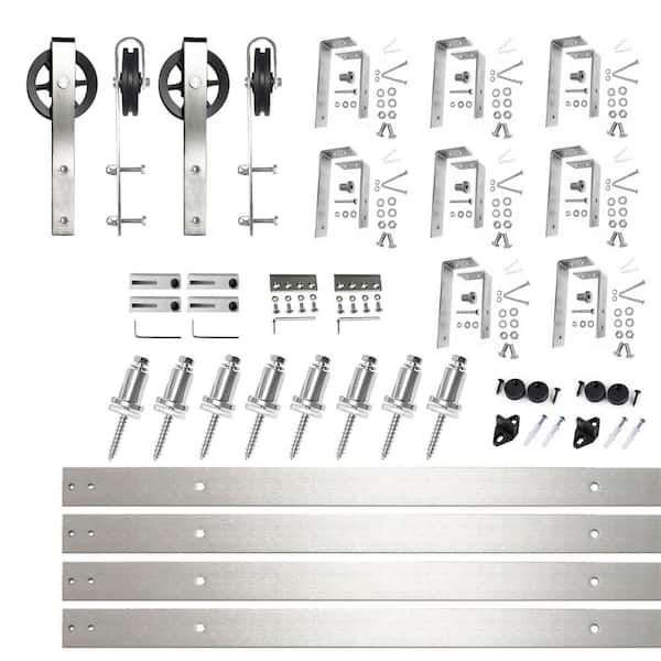 HOMACER 10 ft./120 in. Brushed Nickel Double Track Bypass U-Shape Sliding Barn Door Hardware Kit - Spoke Wheel Design Roller
