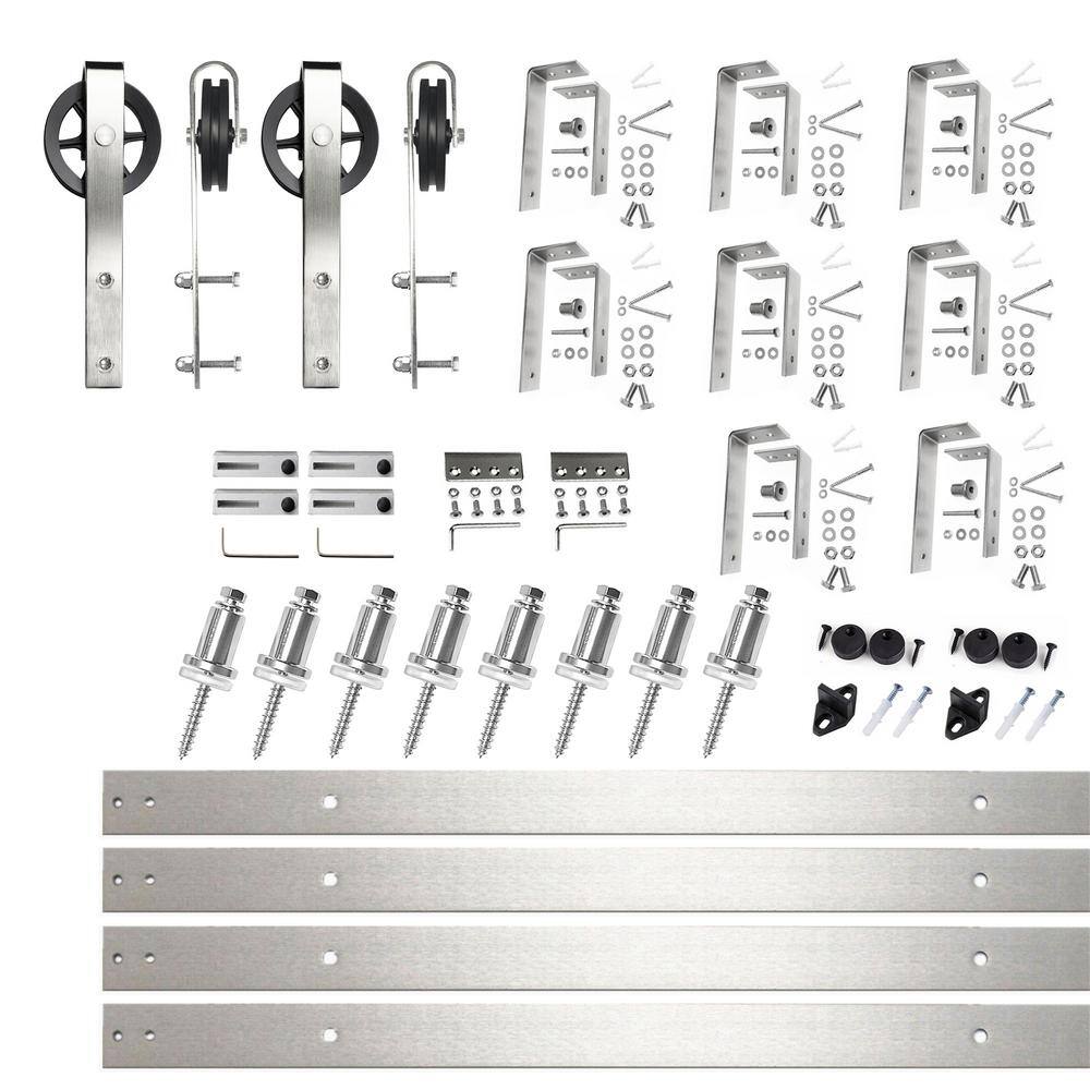 Brushed Nickel Double Track Bypass Sliding Barn Door Hardware Kit