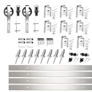 11 ft./132 in. Brushed Nickel Double Track Bypass U-Shape Sliding Barn Door Hardware Kit - Spoke Wheel Design Roller