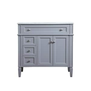 Timeless Home 36 in. W x 21.5 in. D x 35 in. H Single Bathroom Vanity in Grey with White Marble Top and White Basin