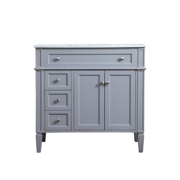 Unbranded Timeless Home 36 in. W x 21.5 in. D x 35 in. H Single Bathroom Vanity in Grey with White Marble Top and White Basin