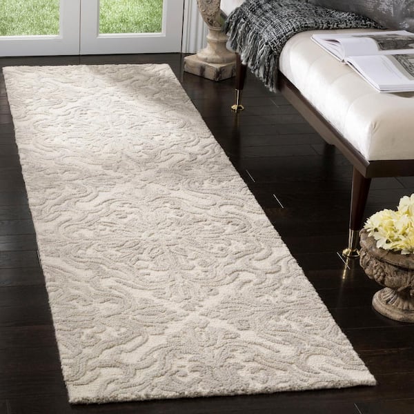 Blossom Ivory/Gray 2 ft. x 10 ft. Diamond Damask Floral Runner Rug