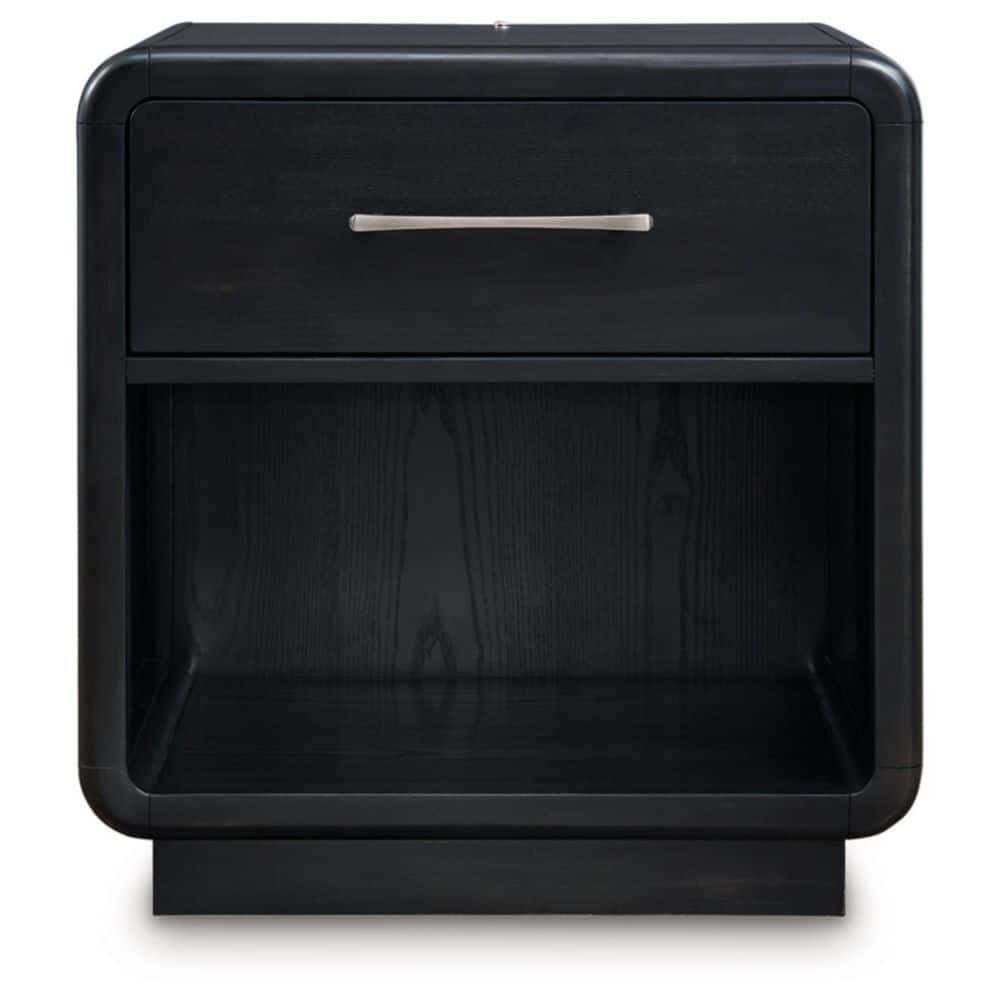 Black Modern Nightstand with LED Light and USB Ports