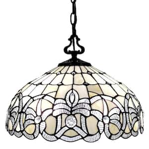 Tiffany Style 16 in. W 2-Light White Vintage Pendant Lamp