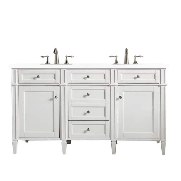 James Martin Vanities Brittany 60.0 in. W x 23.5 in. D x 34 in. H Bathroom Vanity in Bright White with White Zeus Quartz Top