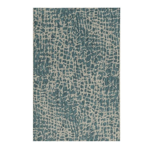 Teal Blue 5 ft. x 8 ft. Woven Polypropylene Rectangle Indoor/Outdoor Area Rug