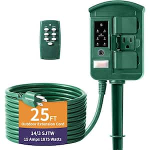 1875W/15A Outdoor Power Stake Timer for Christmas Light Decoration Waterproof with Wireless Remote Control, Green